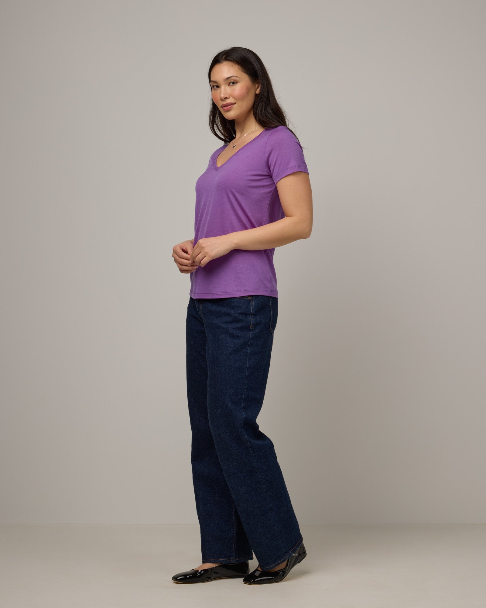 Morgan Merino Wool V-Neck Tee - Purple Pansy – Morgan Vneck Tee