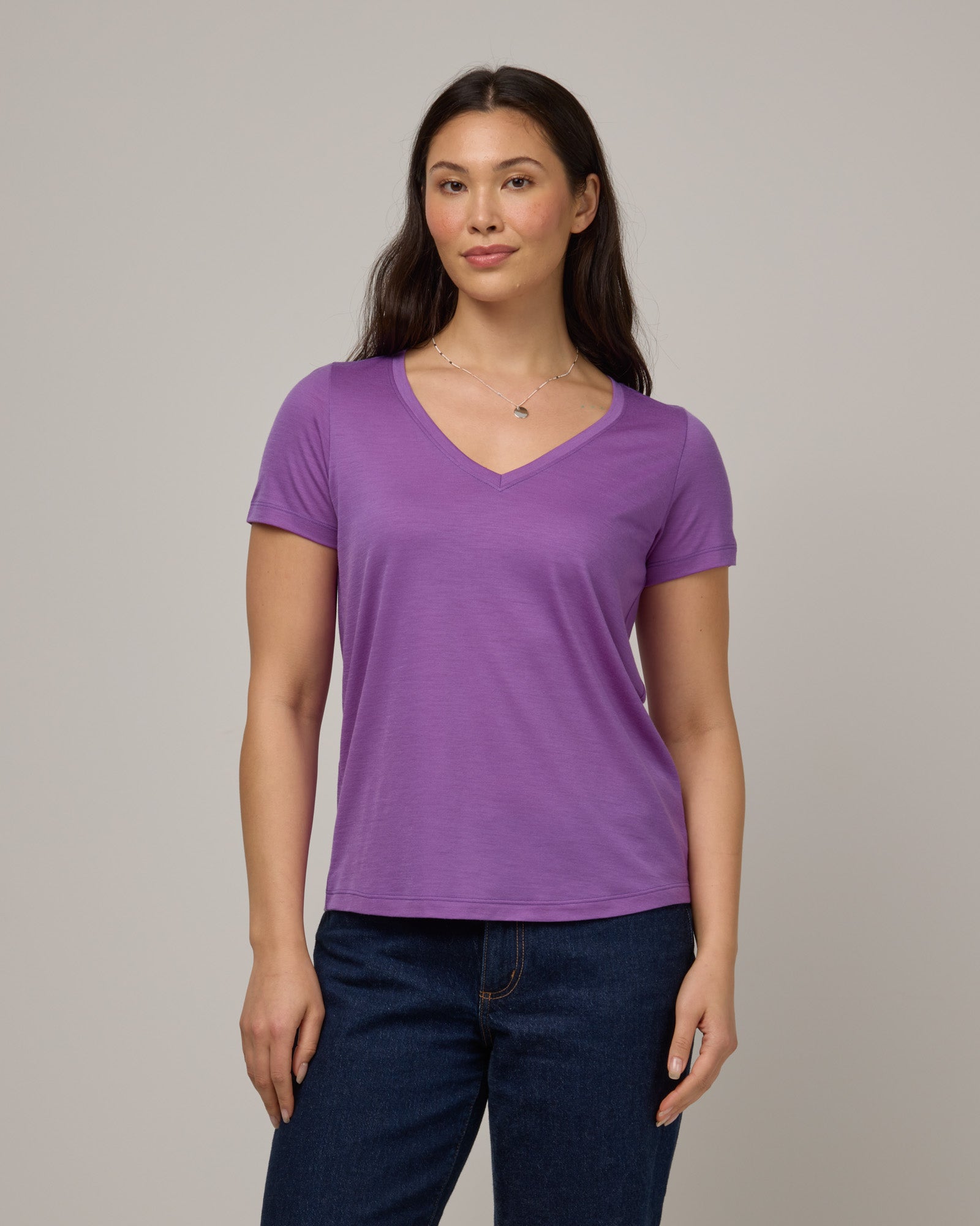 Morgan Merino Wool V-Neck Tee - Purple Pansy – Morgan Vneck Tee