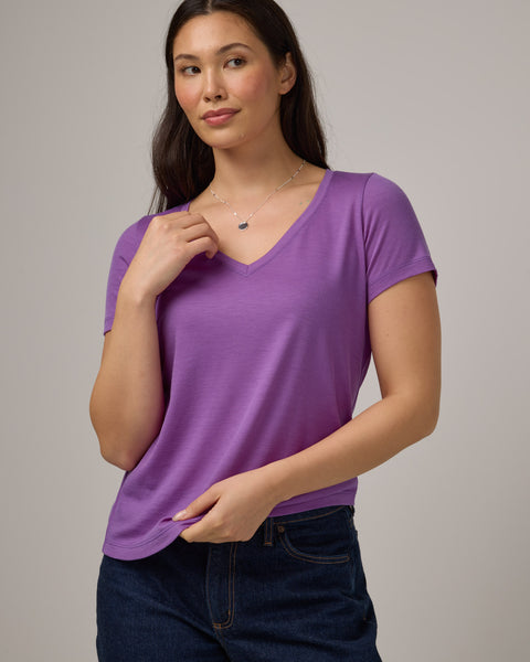 Morgan Merino Wool V-Neck Tee - Purple Pansy – Morgan Vneck Tee