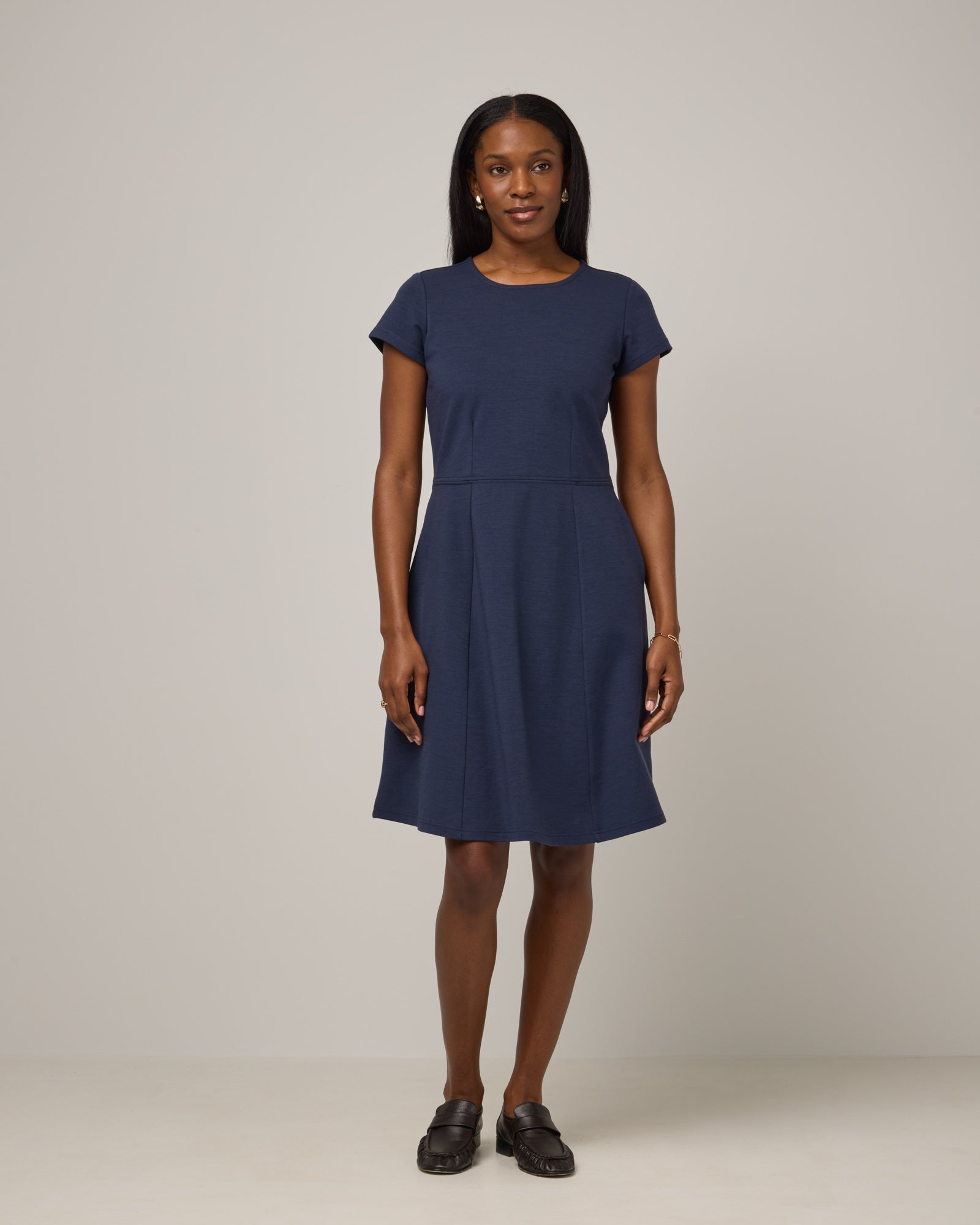 Anais Merino Wool Ponte Fit & Flare Dress - Washed Navy Anais Fit & Flare Dress | wool& Anais Merino Wool Ponte Fit & Flare Dress - Washed Navy Anais Fit & Flare Dress | wool&
