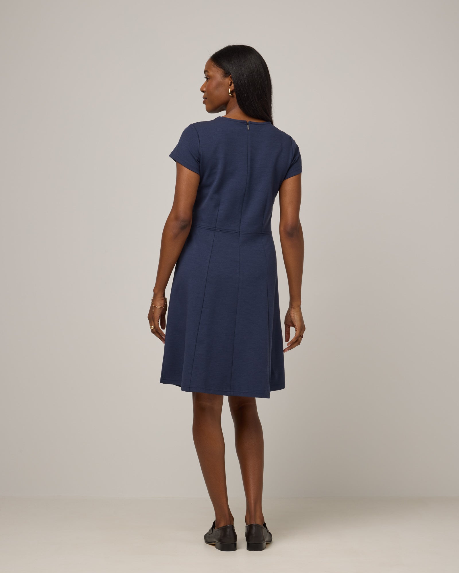 slim fit dress slacks Anais Merino Wool Ponte Fit & Flare Dress