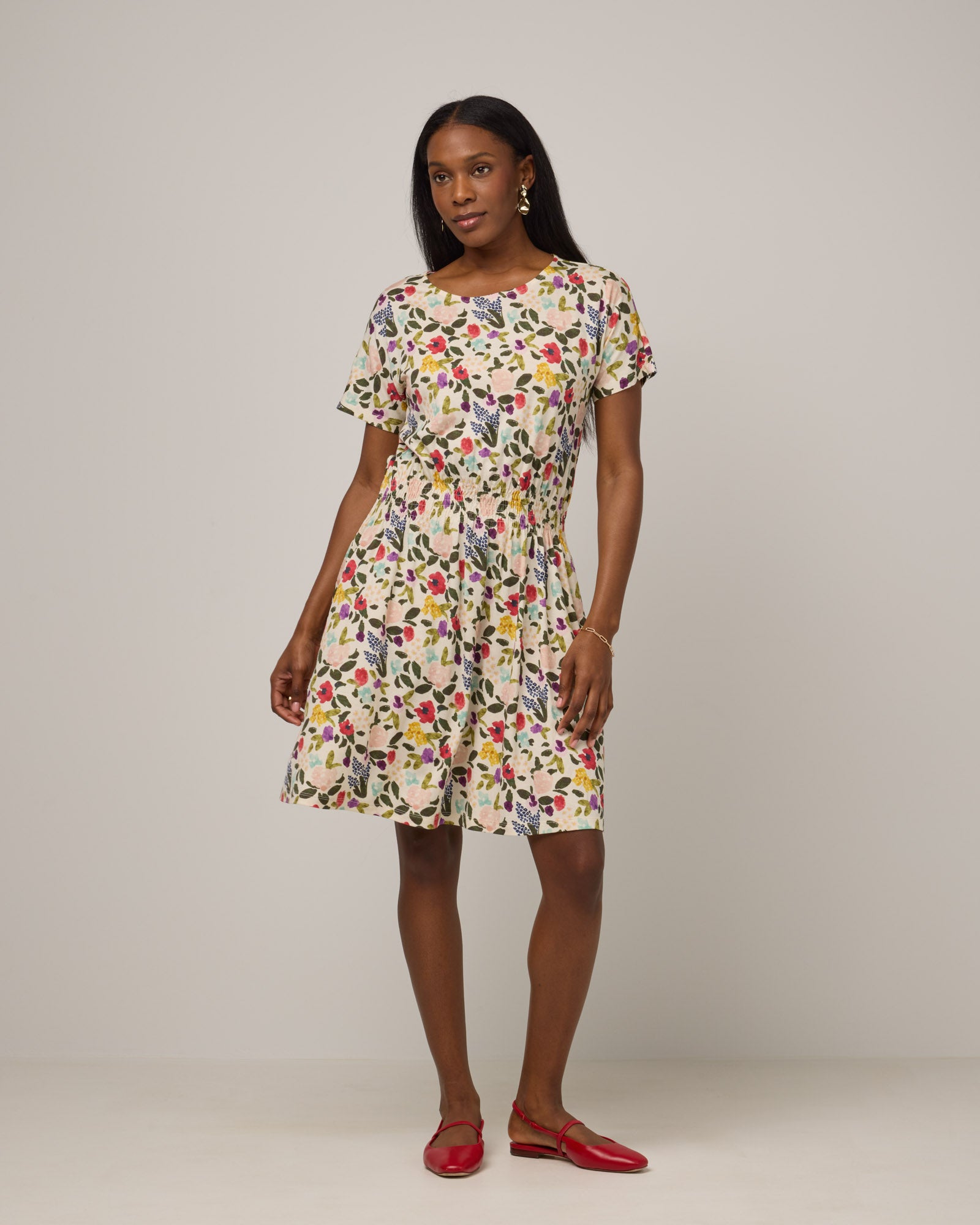 Norma Merino Wool Smocked Waist Dress - Watercolor Floral Print Norma Merino Wool Smocked Waist Dress - Watercolor Floral Print