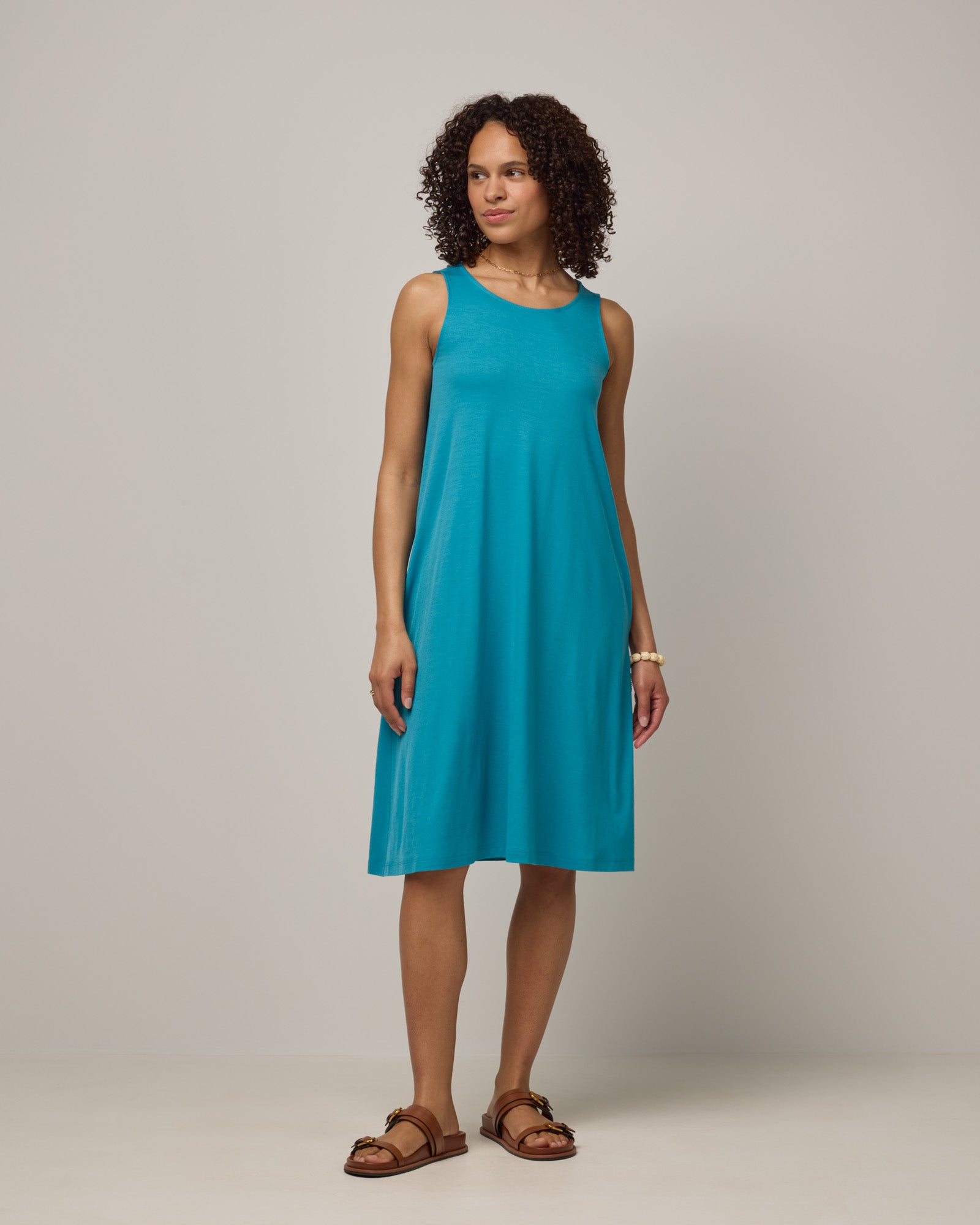 Camellia Merino Wool Tank Dress - Sea Blue Camellia Tank Dress | wool& Camellia Merino Wool Tank Dress - Sea Blue Camellia Tank Dress | wool&
