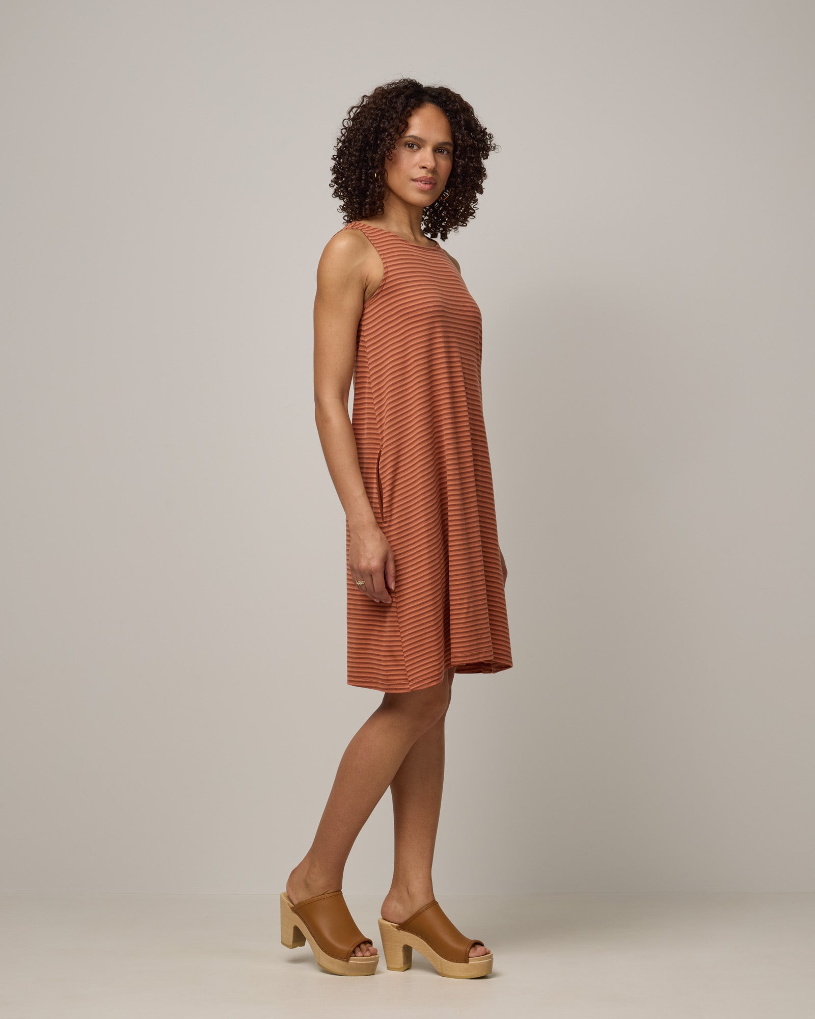 Camellia Merino Wool Tank Dress - Tonal Cinnamon Stripe – Camellia