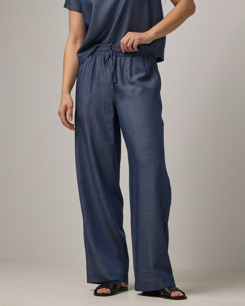 Erin Merino Wool Chambray Wide Leg Pants - Dark Blue – Erin