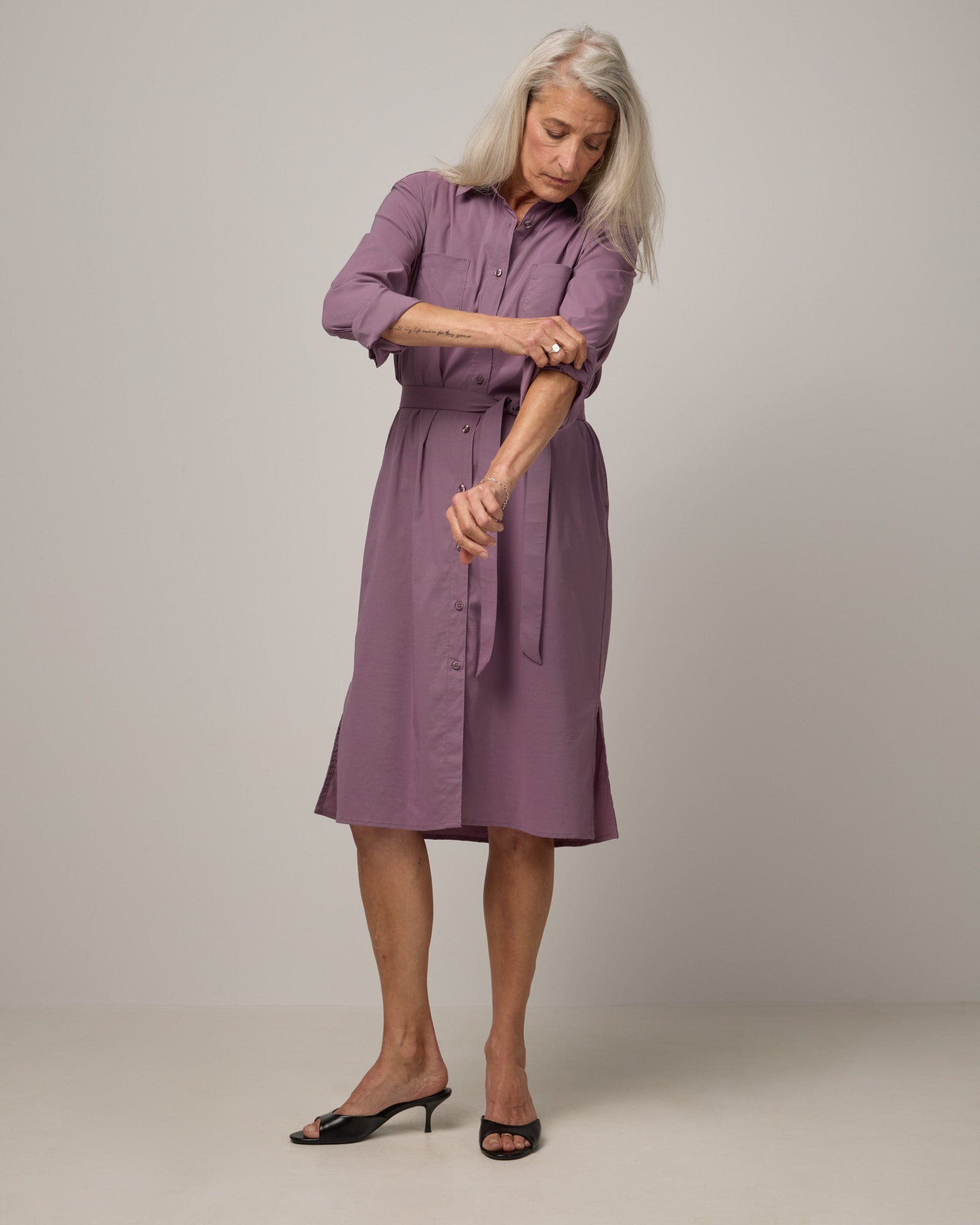 Victoria Merino Wool Stretch Tech Shirt Dress - Lavender