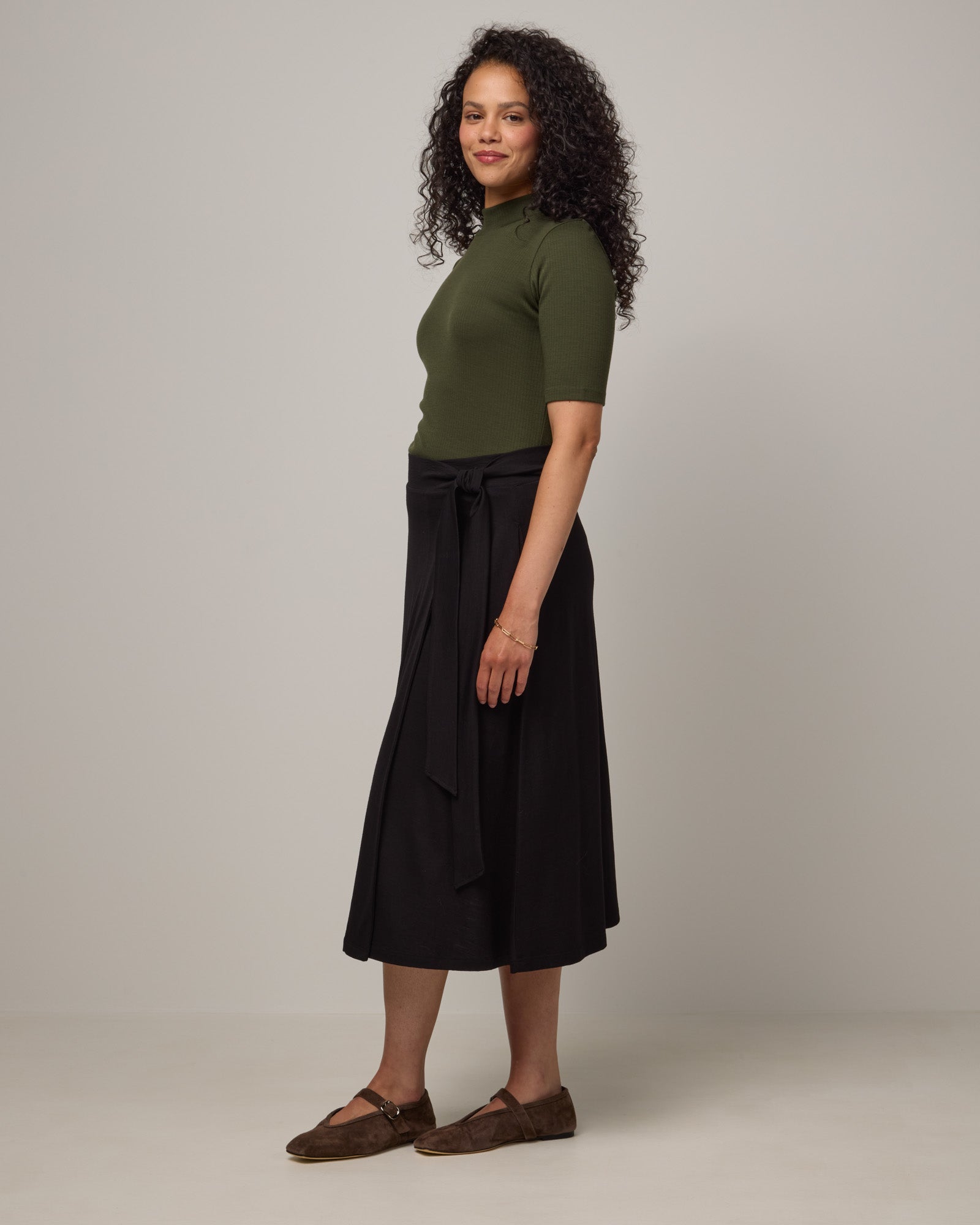 Krystal Merino Wool Ribbed Mock Neck Top - Forest Night – Krystal