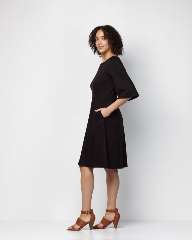Renata Merino Wool Bell Sleeve Dress - Black