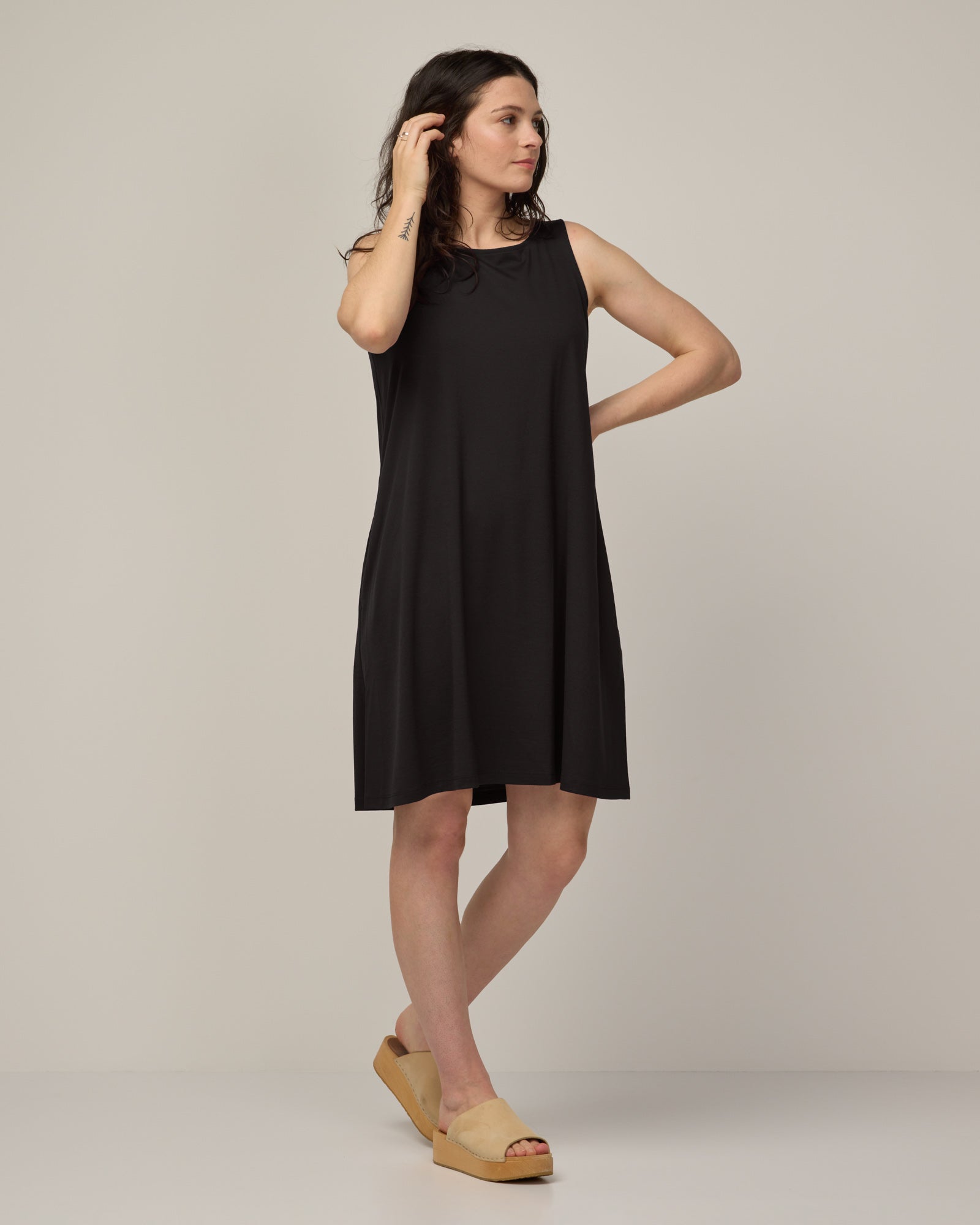 Camellia Merino Wool Tank Dress - Black