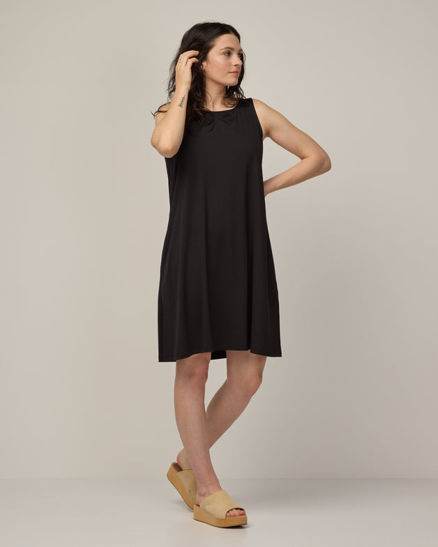 Camellia Merino Wool Tank Dress - Black - wool