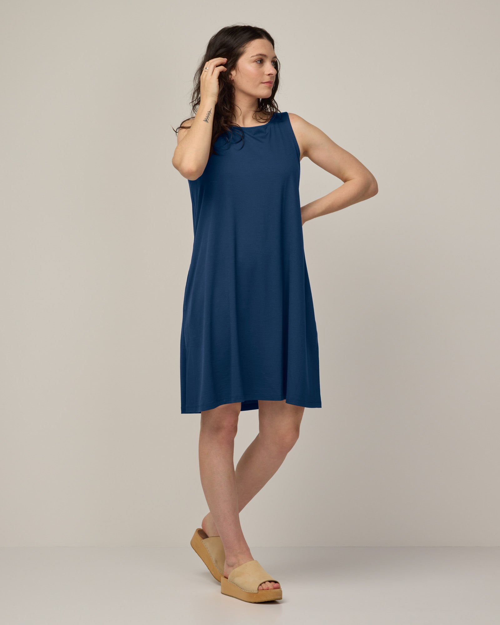 Camellia Merino Wool Tank Dress - Marine Blue - wool&