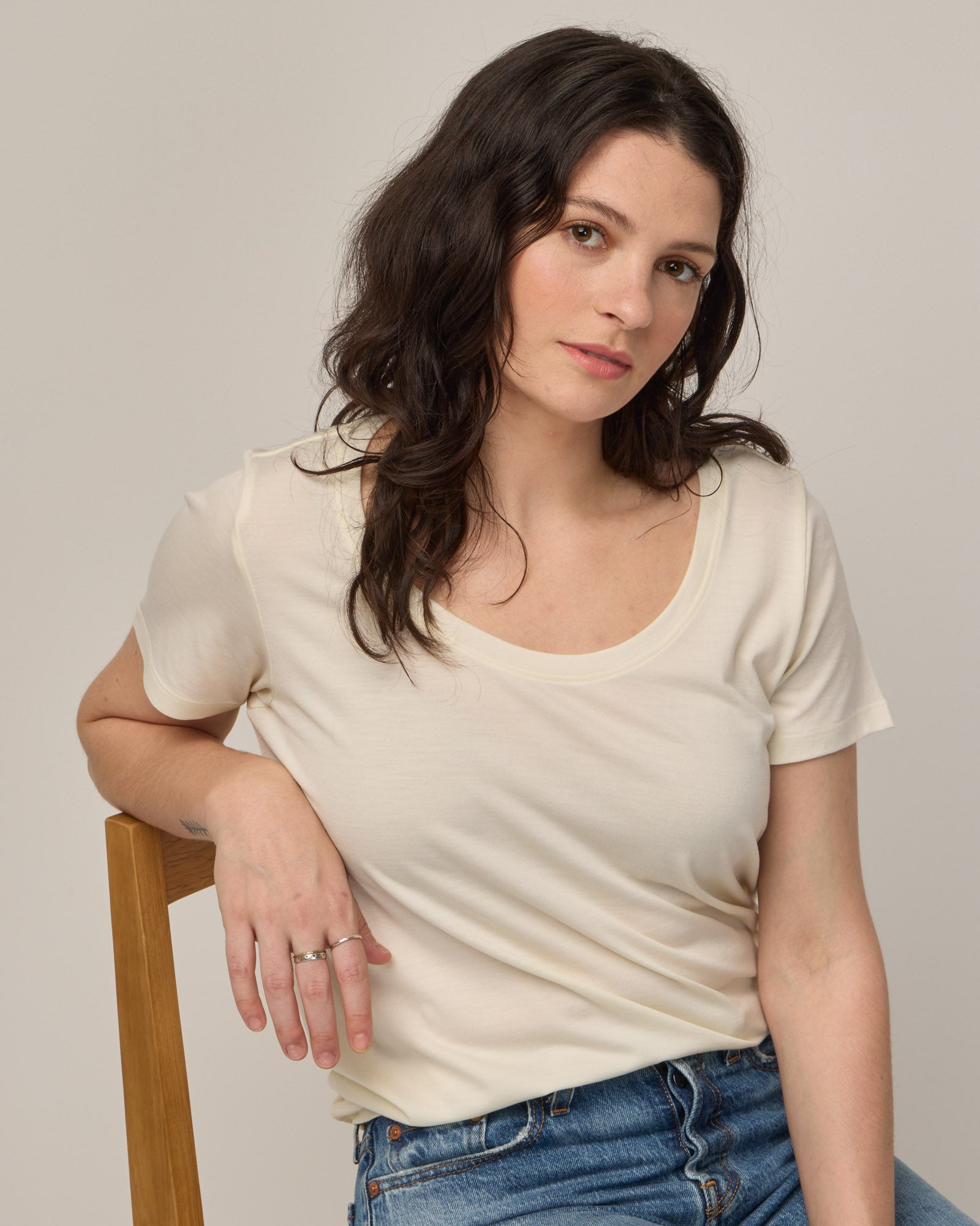 Stella Merino Wool Signature Scoop Neck Tee - Natural White