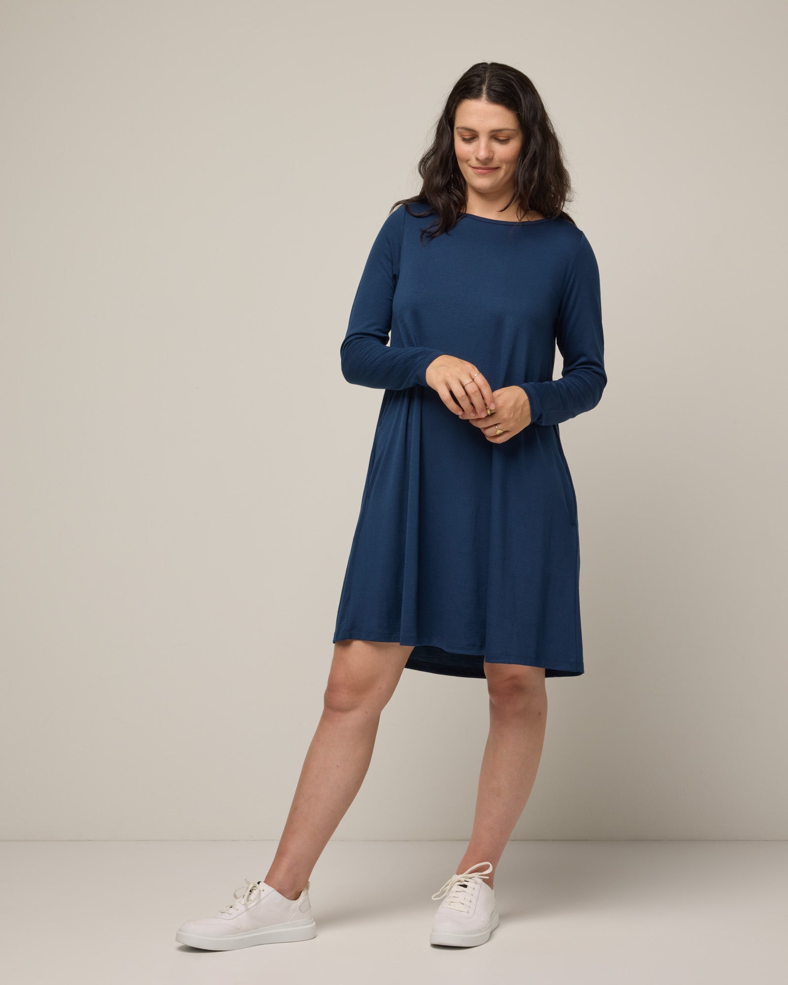Rowena Merino Wool Swing Dress - Marine Blue Rowena Swing Dress | wool& Rowena Merino Wool Swing Dress - Marine Blue Rowena Swing Dress | wool&