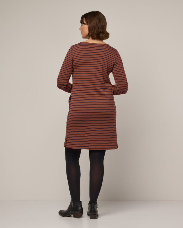 Margo Merino Wool Shift Dress - Cinnamon Navy Stripe