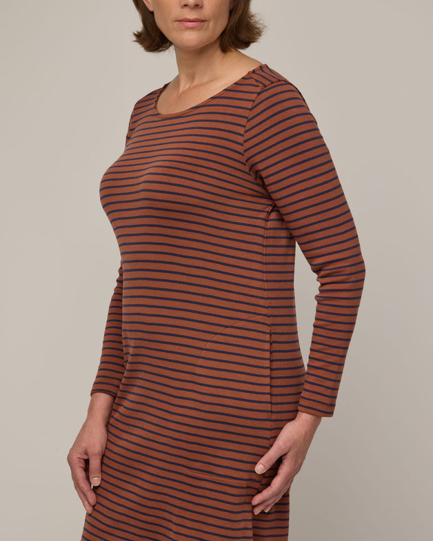 Margo Merino Wool Shift Dress - Cinnamon Navy Stripe - wool&