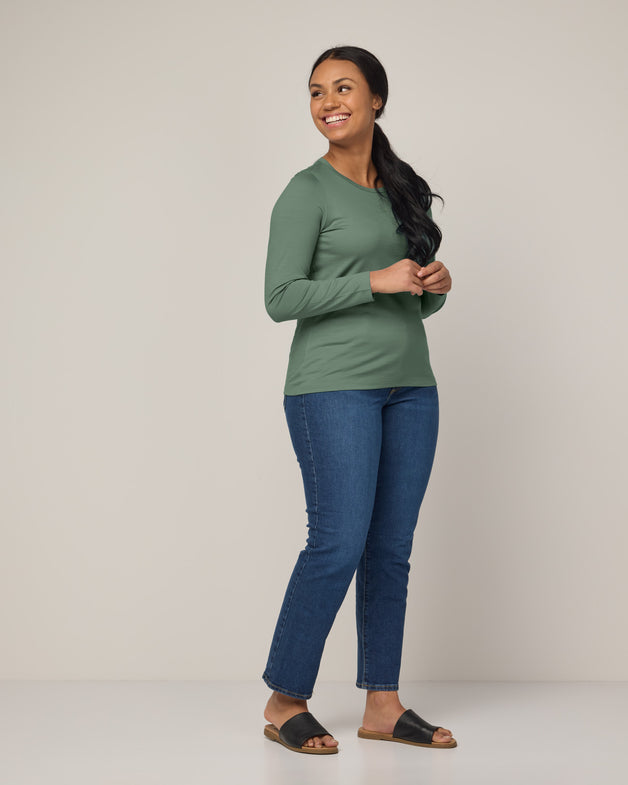 Women's Slim-Fit Crewneck Cap Sleeve Tall Tee in Sage Green