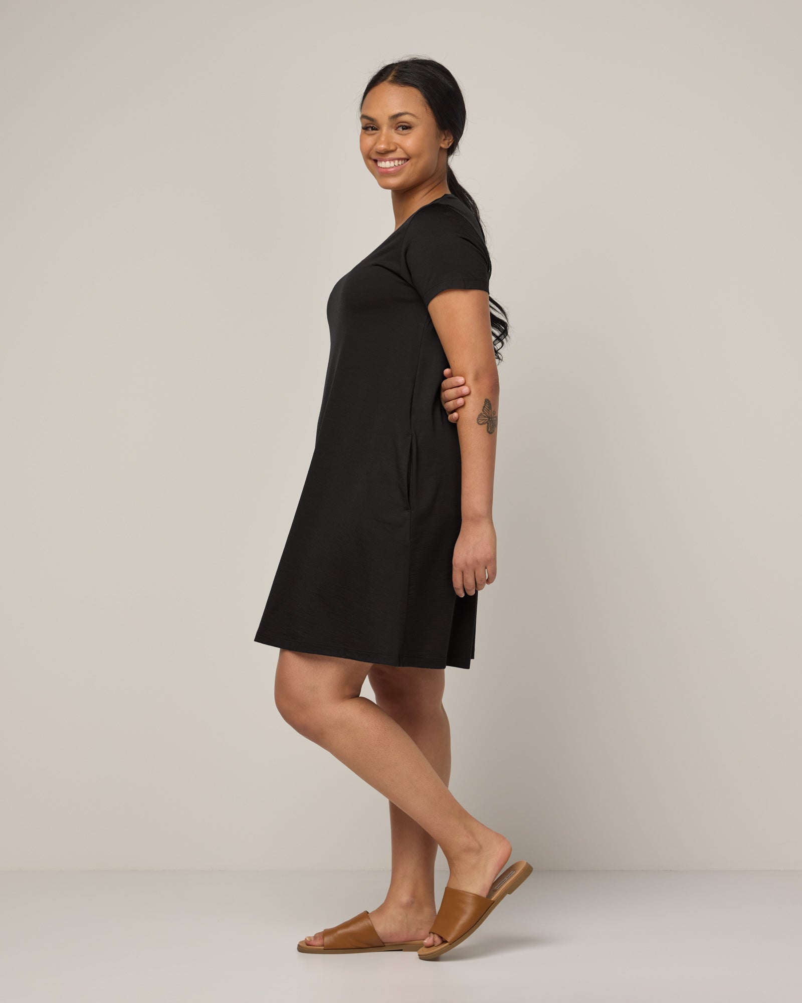 Black swing dress with fashion sleeves