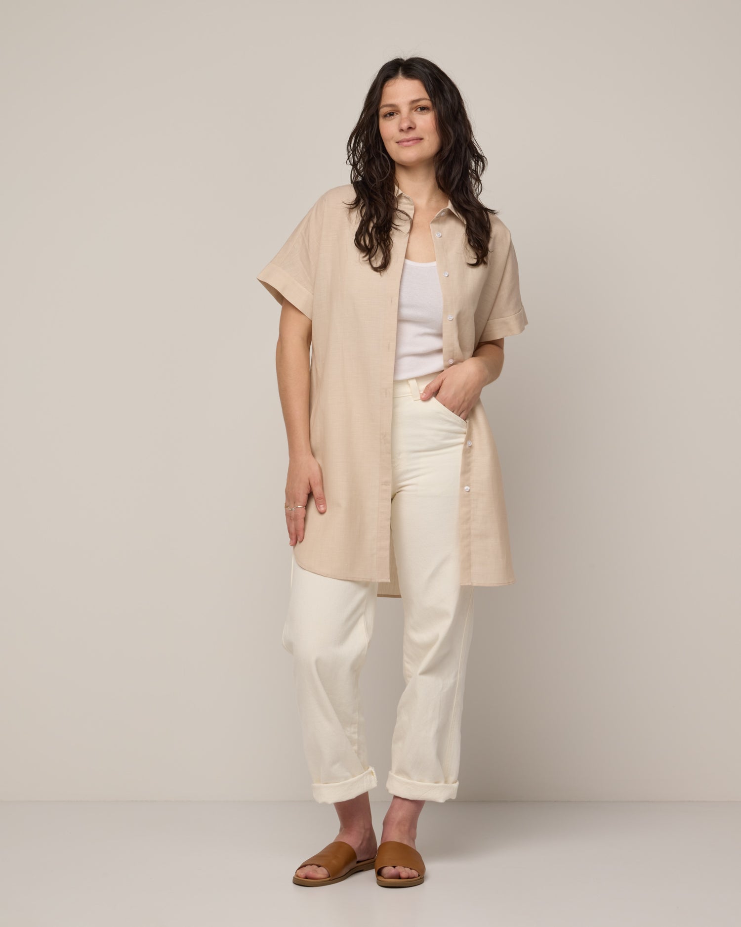 Laurel Merino Wool Linen Belted Tunic - Flax Chambray – Laurel 