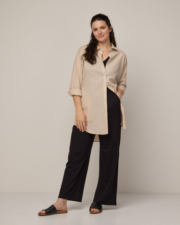 Florence Merino Wool Linen Tunic Shirt - Flax Chambray